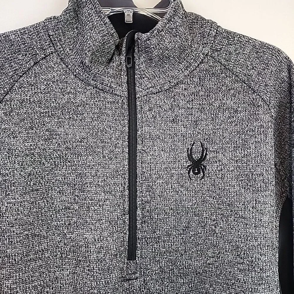 Spyder Outbound Sweater Men's Large Gray Black 1/4 Zip Fleece Stretch Breathable
